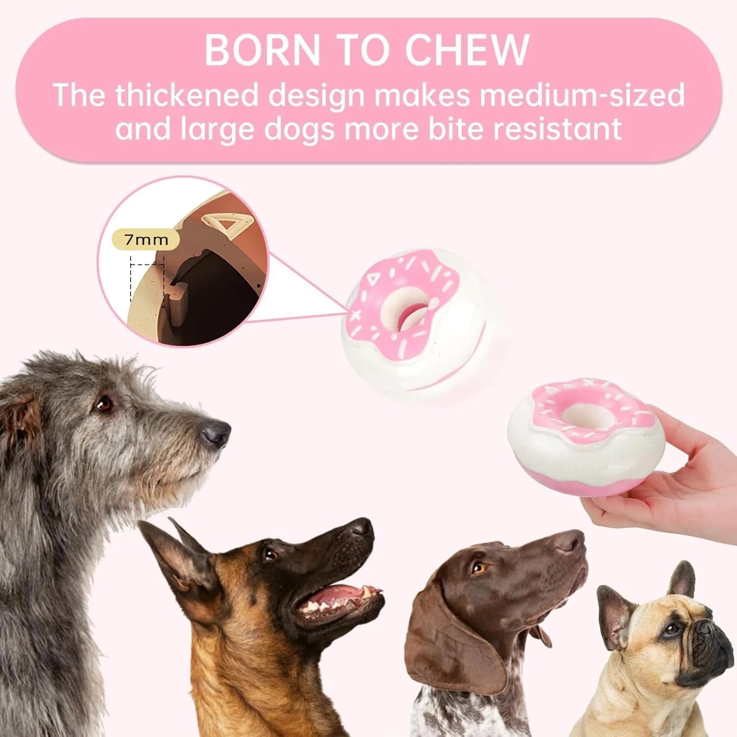 Donut-shaped dog chew toy in Coffee colour with embossed surface on a plain background