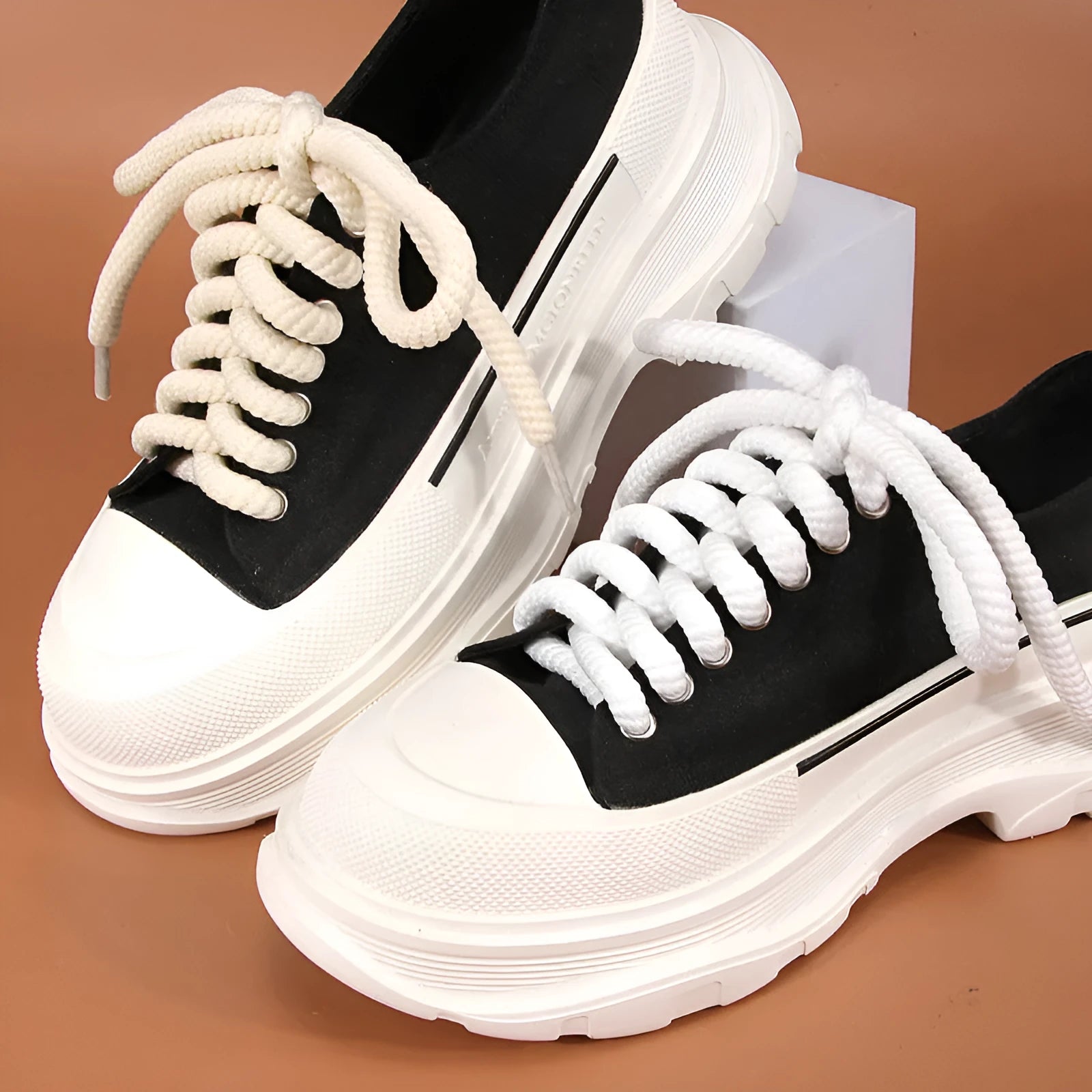 Round 10mm woven shoelace in white, beige, and black for solid colour bread shoes, lengths 80cm to 160cm