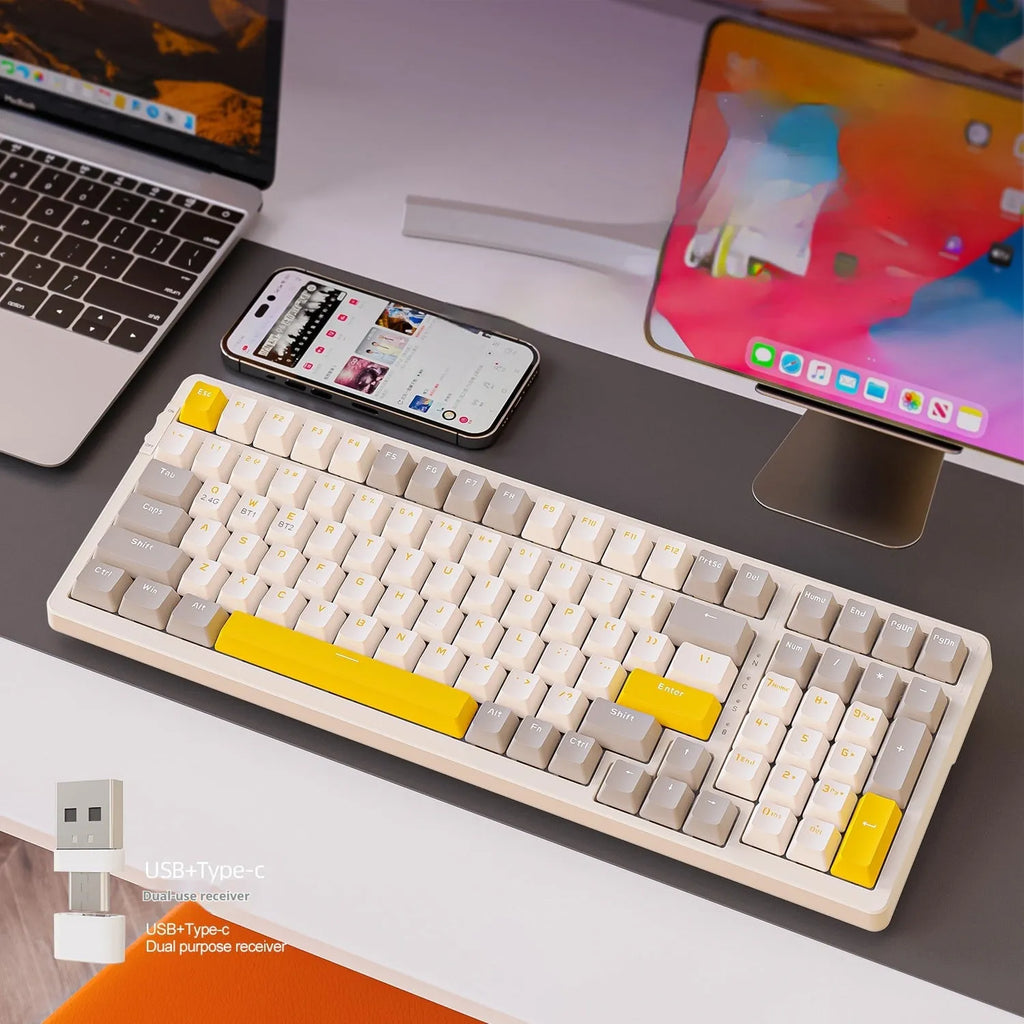 Bluetooth wireless mechanical keyboard with compact 39cm width and hot-swappable red linear switches