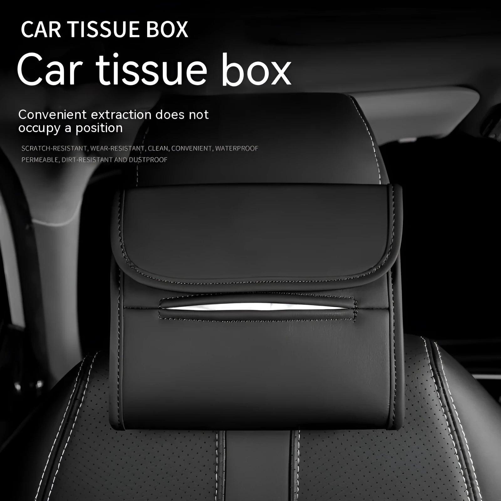 Leather car tissue box with elastic band for mounting on sun visor or chair back