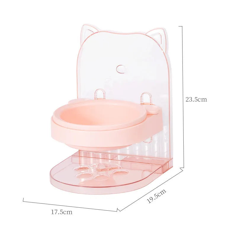 Grey adjustable height cat bowl with protective ears and removable cage for neck support