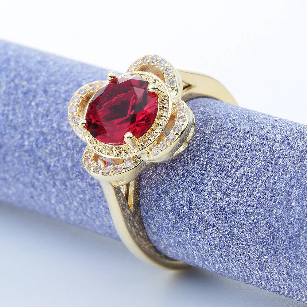 Copper ring with fruit-shaped zircon stone in electroplated finish