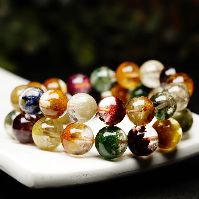 Crystal ball bracelet with ethnic style retro ghost cornucopia design and colourful beads