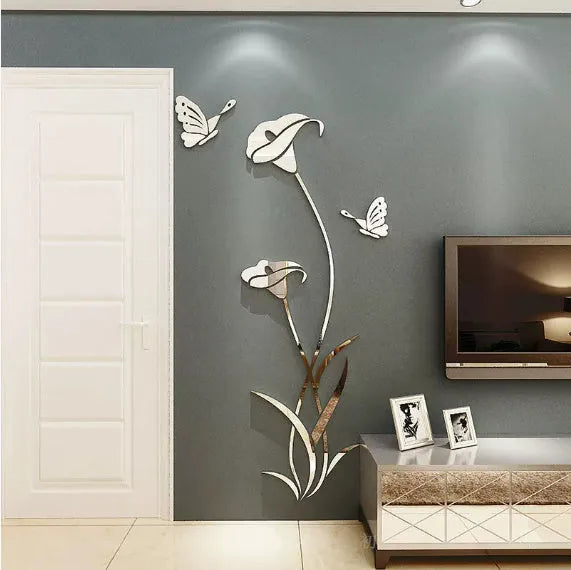 Three-dimensional acrylic lily wall sticker in pink colour showing stereo depth and petal detail