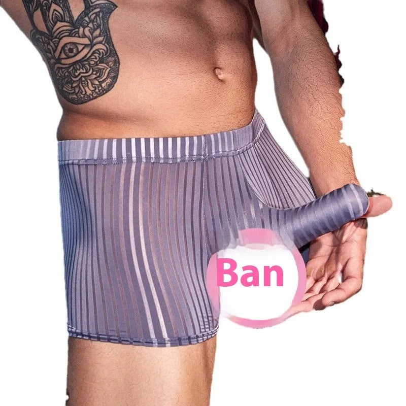 Men's striped boxer briefs in black colour showing vertical stripe design