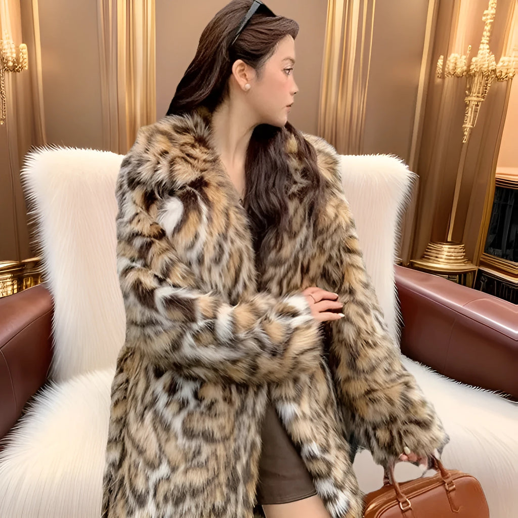Faux fur street fashion coat with fur collar in long and mid-length styles