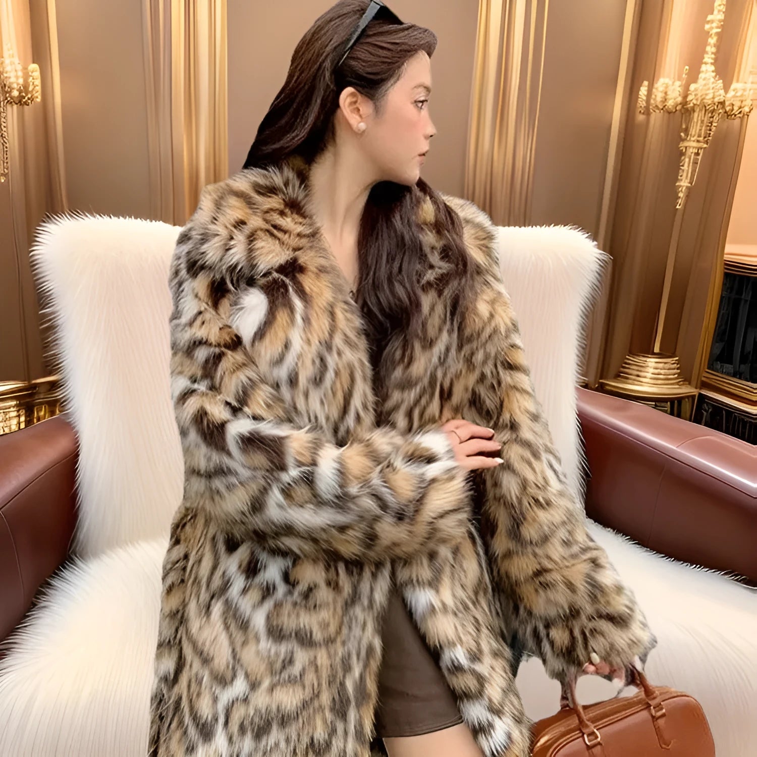 Faux fur street fashion coat with fur collar in long and mid-length styles