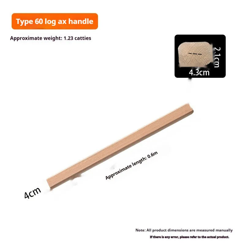 A locust wood axe handle with a square end profile shown alongside a measuring tape indicating its length.