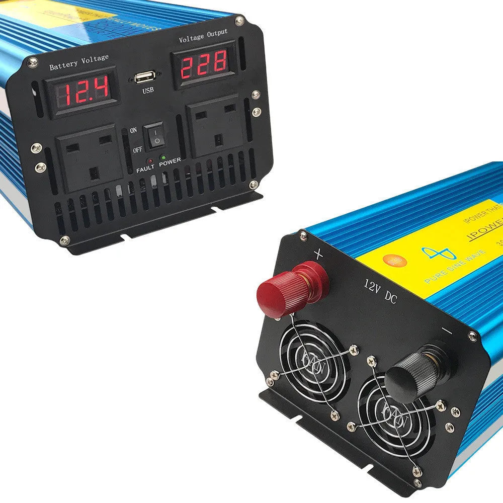 Blue 3000W pure sine wave car power inverter with digital display and remote control