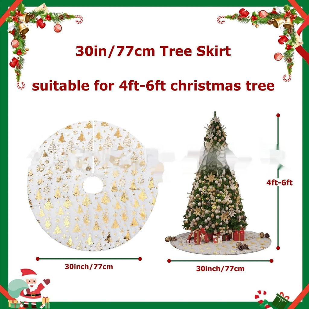 Plush Christmas tree style rug mat on floor in one of four available sizes.