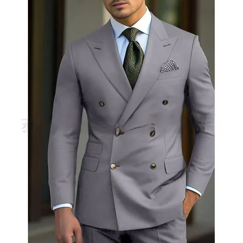 Men's two-piece cotton blend suit set in light business style, shown in available colours with sizing from S to 7XL