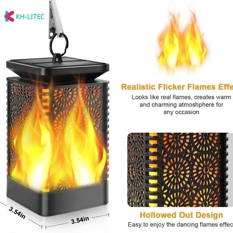 Set of four black solar-powered garden lanterns with flickering flame LED effect