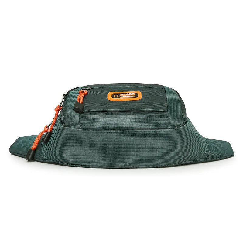 Large capacity waterproof nylon slanted chest bag in black, gray, blue, and green colours for travel and hiking