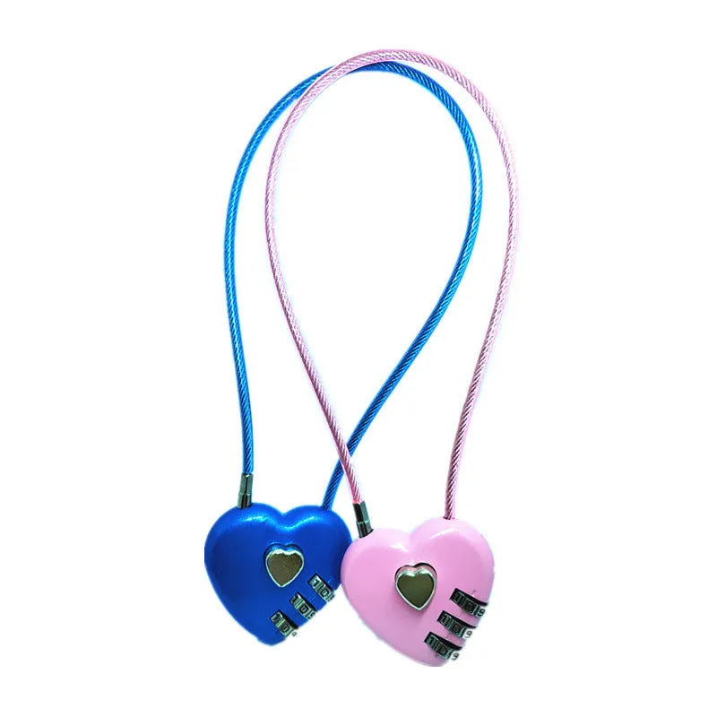Peach heart-shaped ABS plastic love lock with a steel rope, shown in various colours.
