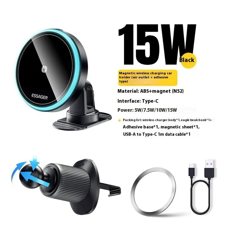 15W wireless magnetic car charger bracket black ABS universal air outlet mount for navigation