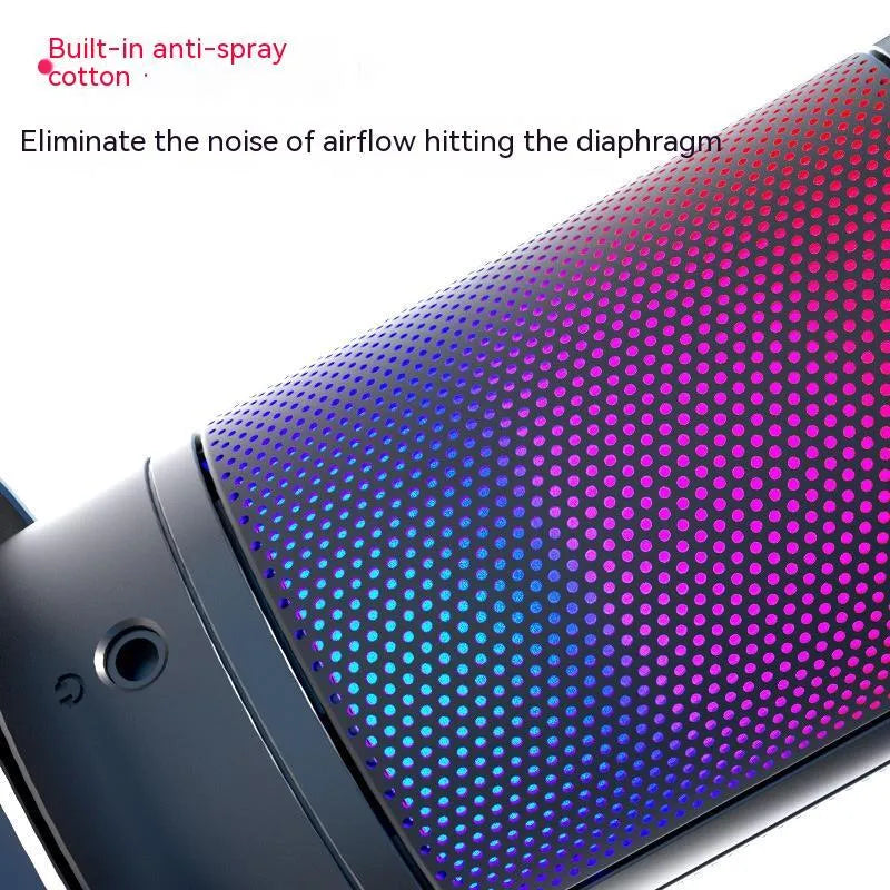 RGB condenser microphone with colourful lighting for computer recording and live broadcasts
