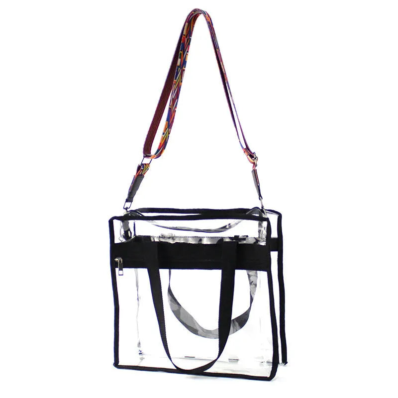 Transparent PVC women's crossbody messenger bag with three-dimensional pocket and adjustable shoulder straps