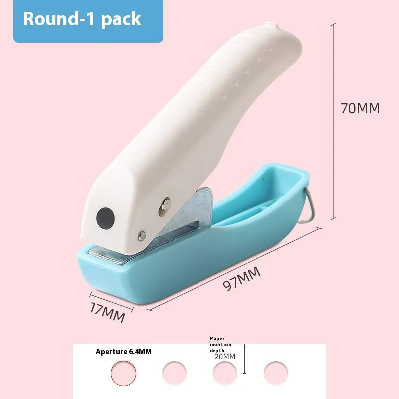Manual craft punching machine with love, star, and two round hole designs for paper.