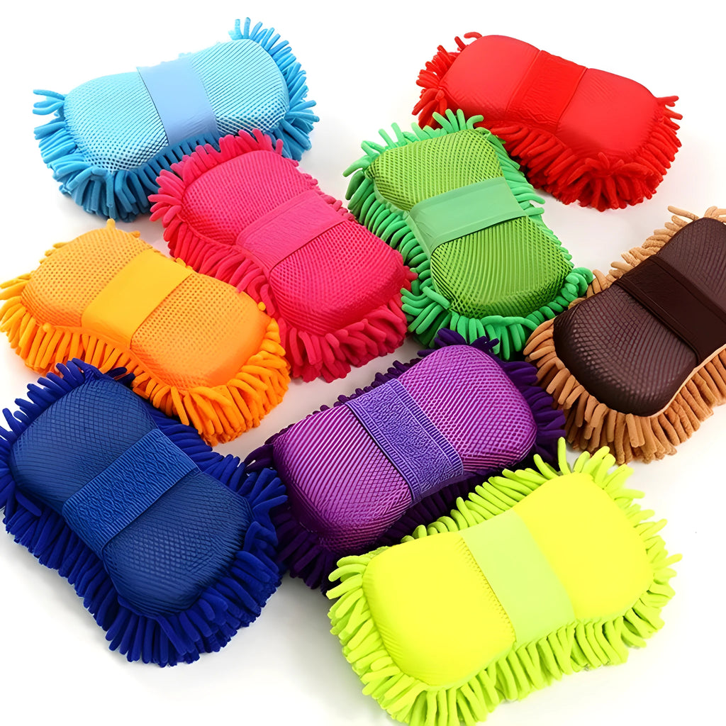 Silver green car wash sponge measuring 14x25cm with microfibre chenille spiral wool surface