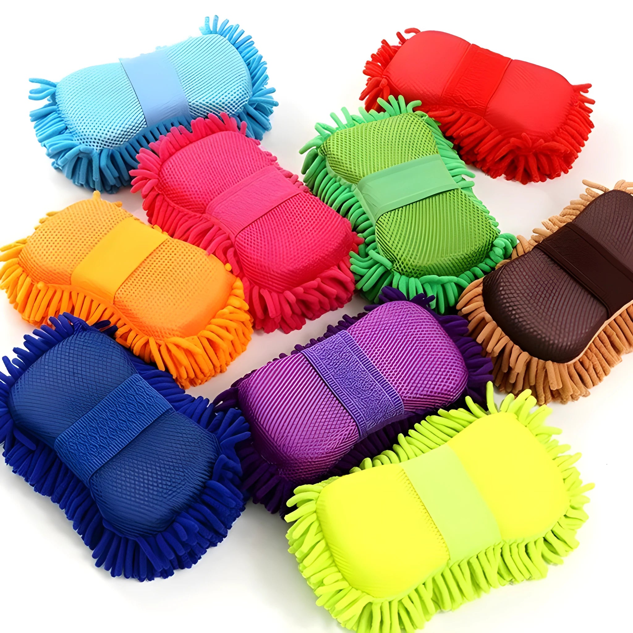 Silver green car wash sponge measuring 14x25cm with microfibre chenille spiral wool surface