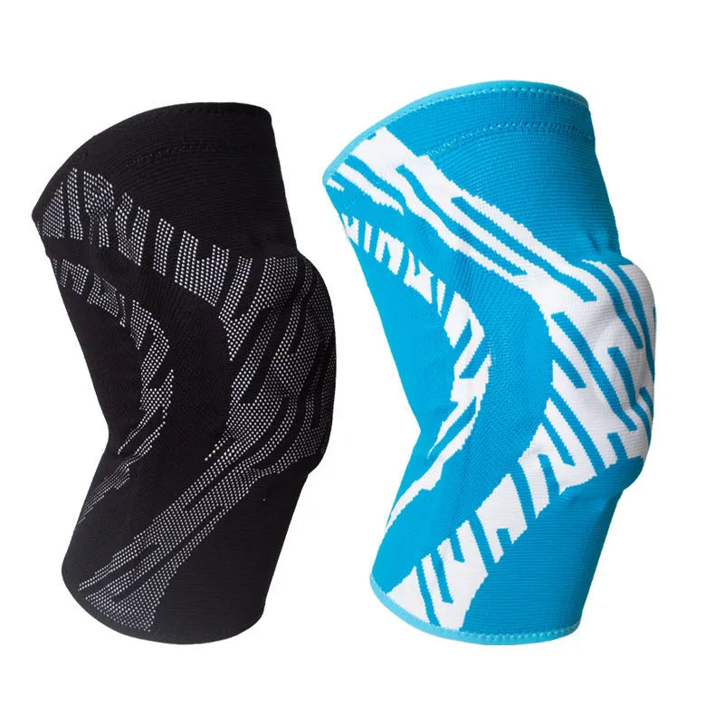 Men's black nylon basketball knee pad showing compression sleeve design for knee protection.
