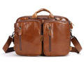 Men's black oily leather cowhide genuine top layer multi-functional bag with front zipper compartments 39cm 28cm 14cm