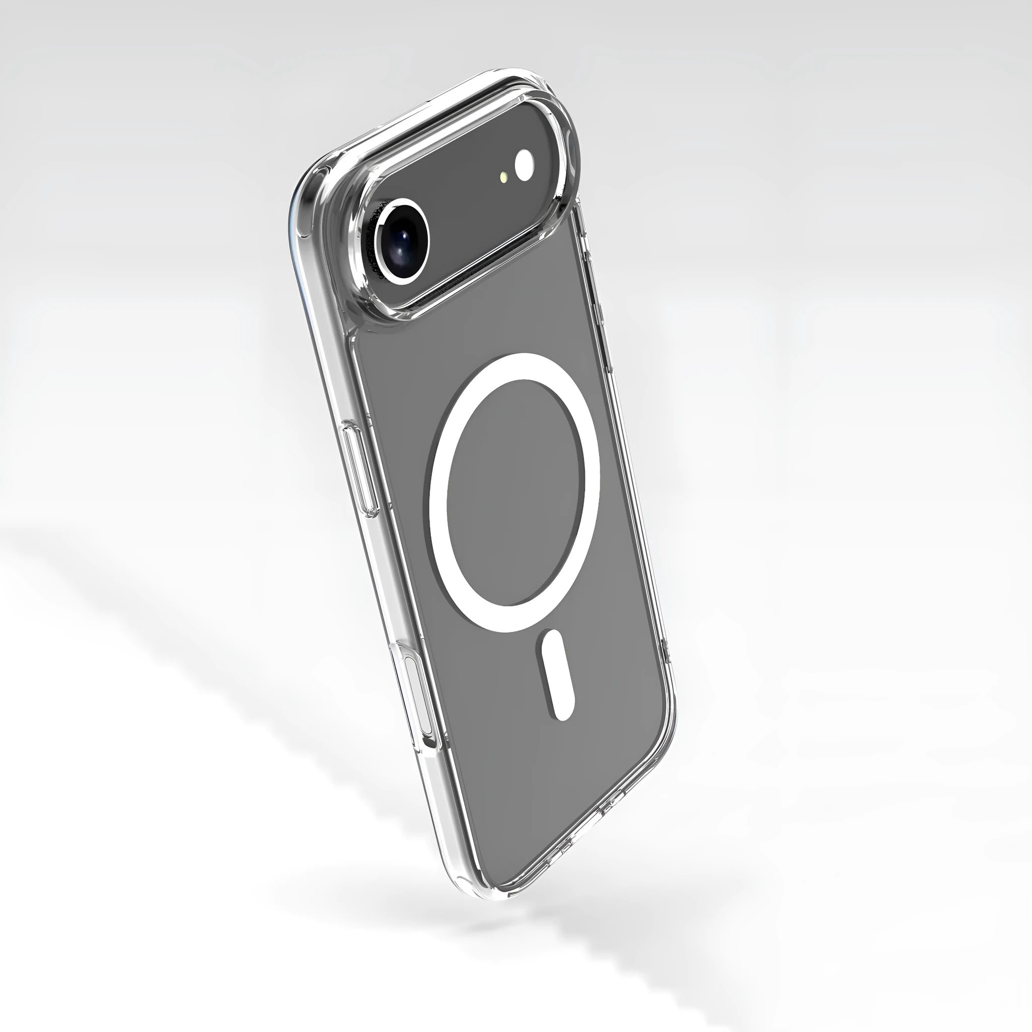 Transparent magnetic phone case for iPhone 17 series showing clear design with integrated magnetic elements