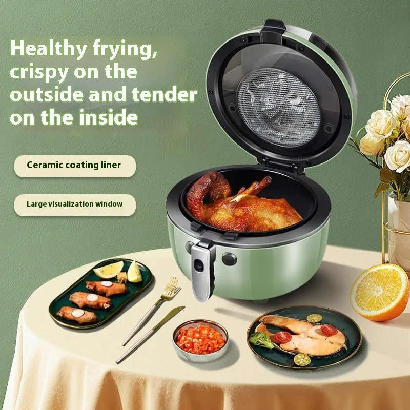 8-litre mechanical button air fryer oven with clear viewing window on countertop.
