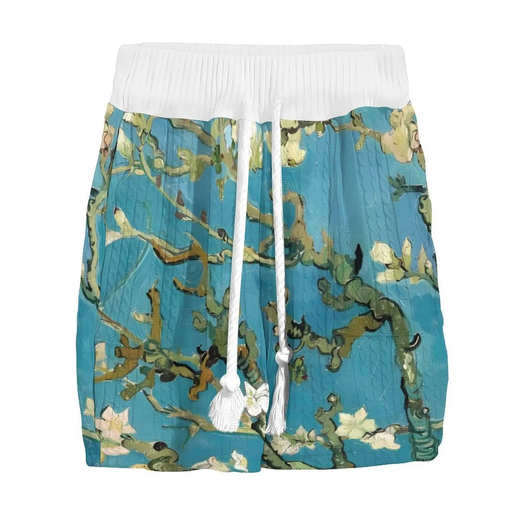 Men's peacock blue 3D printed knitted shorts and T-shirt casual suit set for leisure wear
