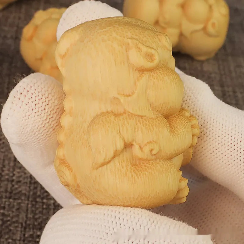 Solid bamboo carving ornament with Take Money design, 4.5cm tall.