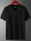 Men's ice silk summer T-shirt in black and white, available in V-neck and round neck styles.