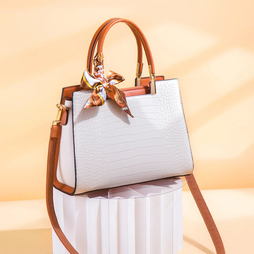 Milky white PU leather women's shoulder handbag with horizontal square shape and multiple internal compartments