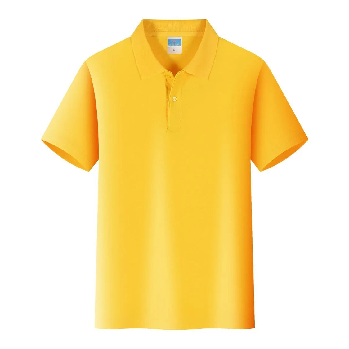 Short-sleeved cotton advertising work shirt on a hanger, straight fit, for custom embroidery.