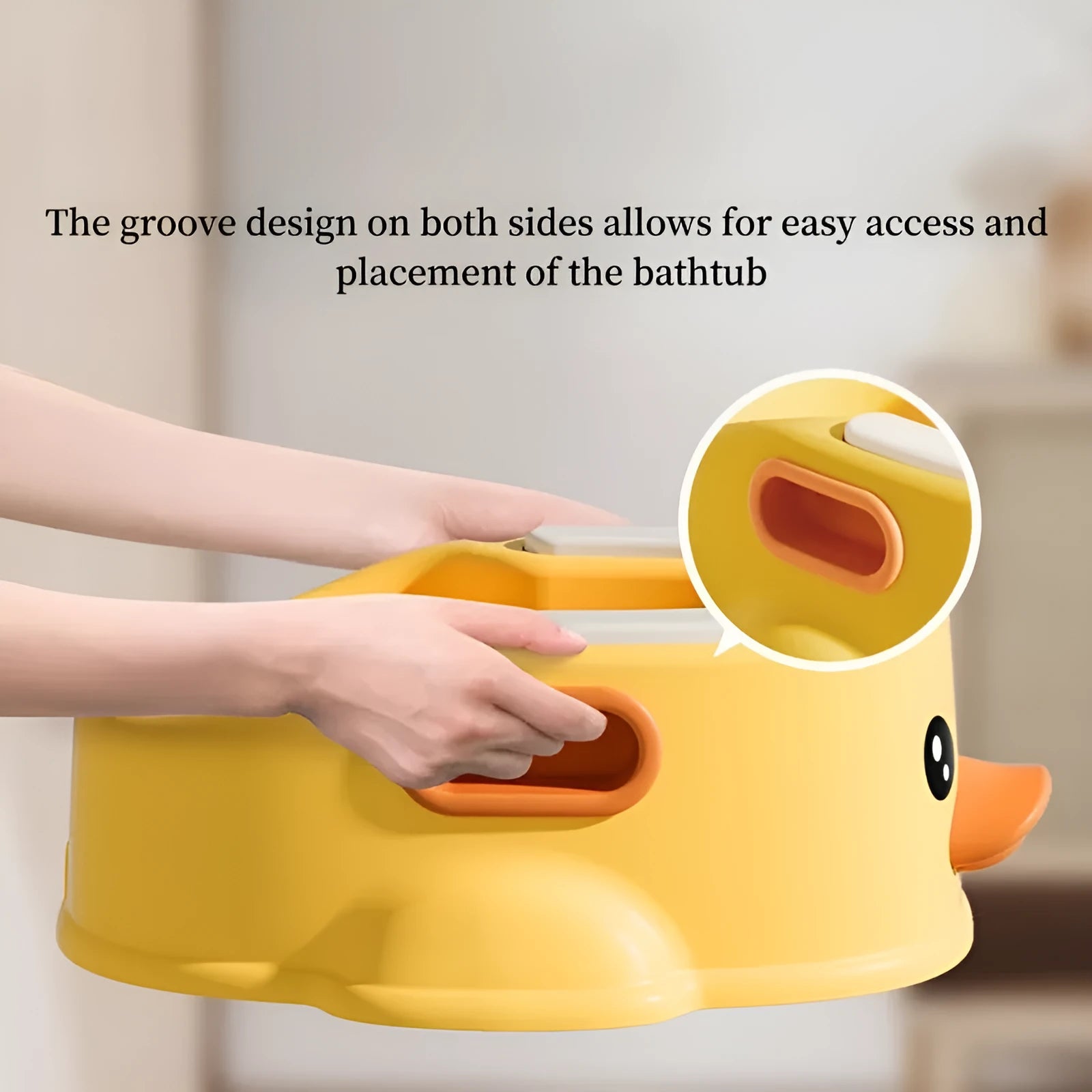 A blue duck-shaped PVC bath tub for washing dogs and cats on a bathroom floor.