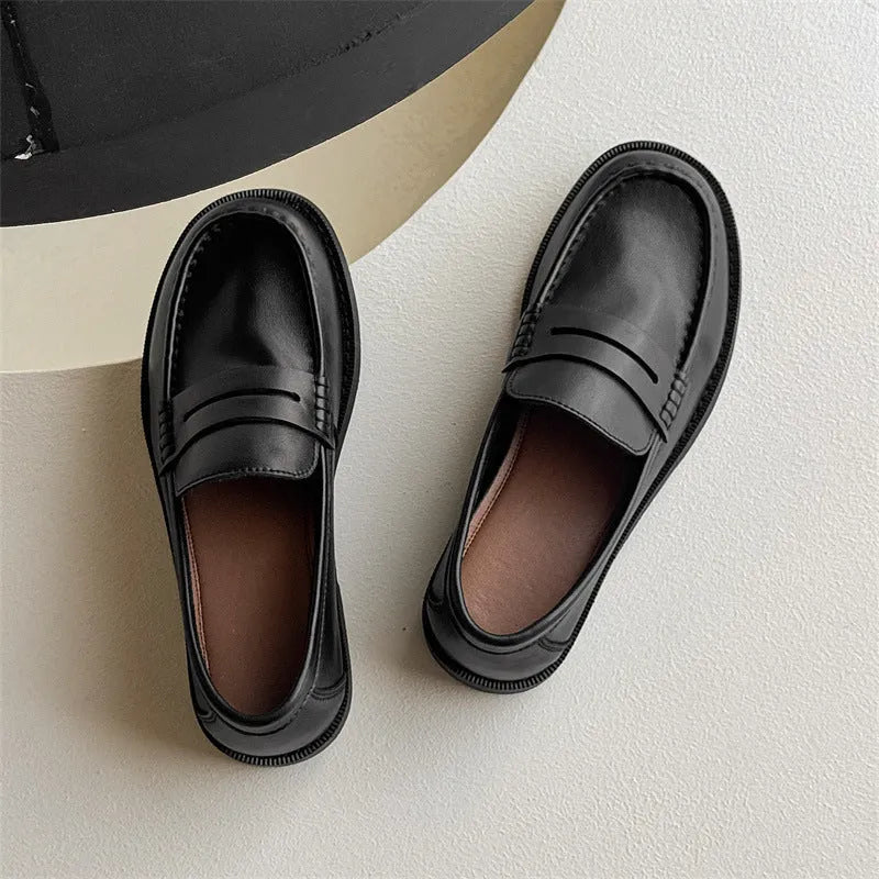 Men's unisex slip-on retro business casual shoes in black, beige, apricot, and brown microfiber with rubber sole