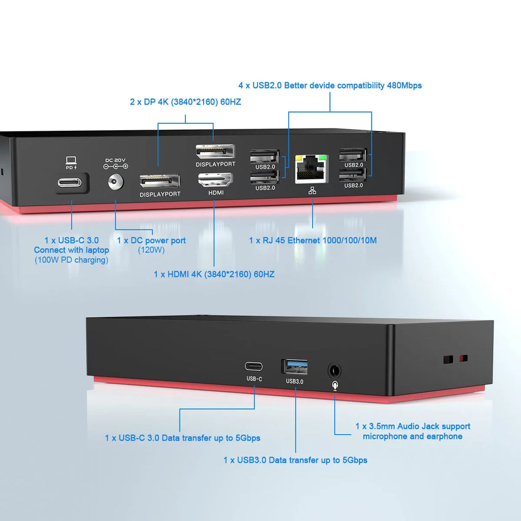 Type-C docking station with 12 ports, 4K display support, and 81.5cm cable