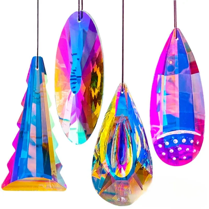 Rainbow crystal Christmas tree decoration pendant with light catching stones for festive displays