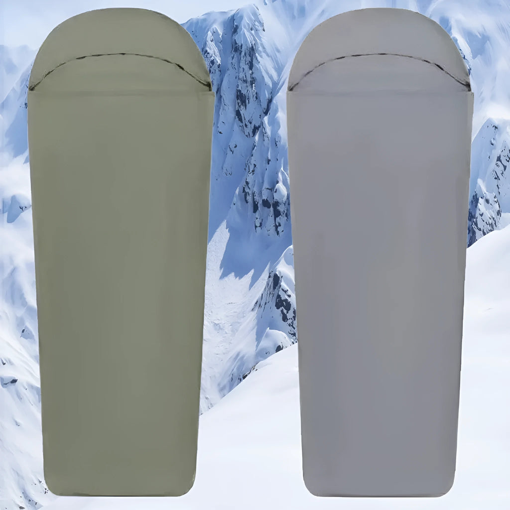 Blue and green lightweight nylon mummy sleeping bag for adult camping