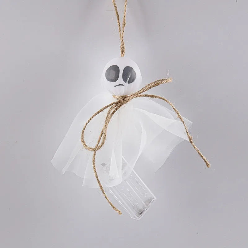 Halloween ghost-themed LED lighting chain with coloured PVC shells and a battery pack