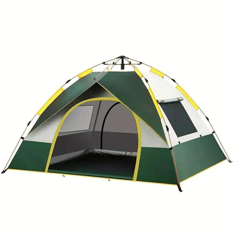 Dark green automatic pop-up camping tent for 3-4 people with quick open mechanism