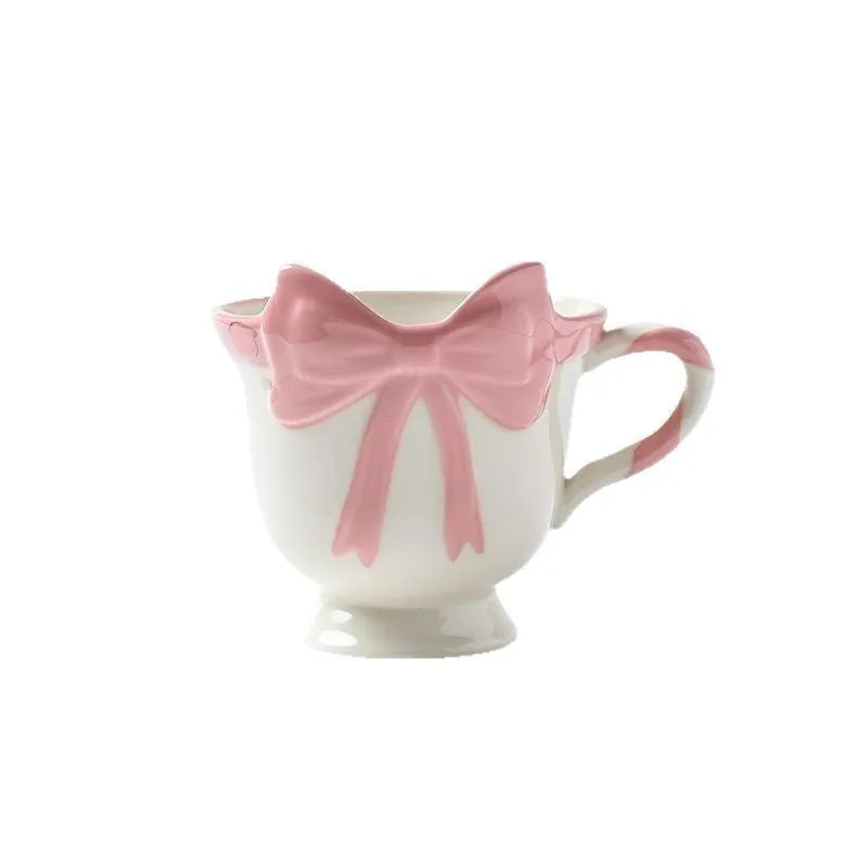 Original girl heart bow design ceramic mug in white powder or black pink colour with 301-400ml capacity