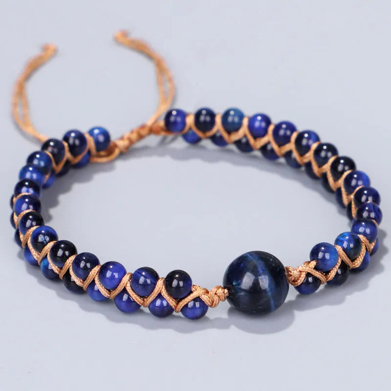 Handmade woven geometric bracelet with adjustable sliding knot and natural stone option