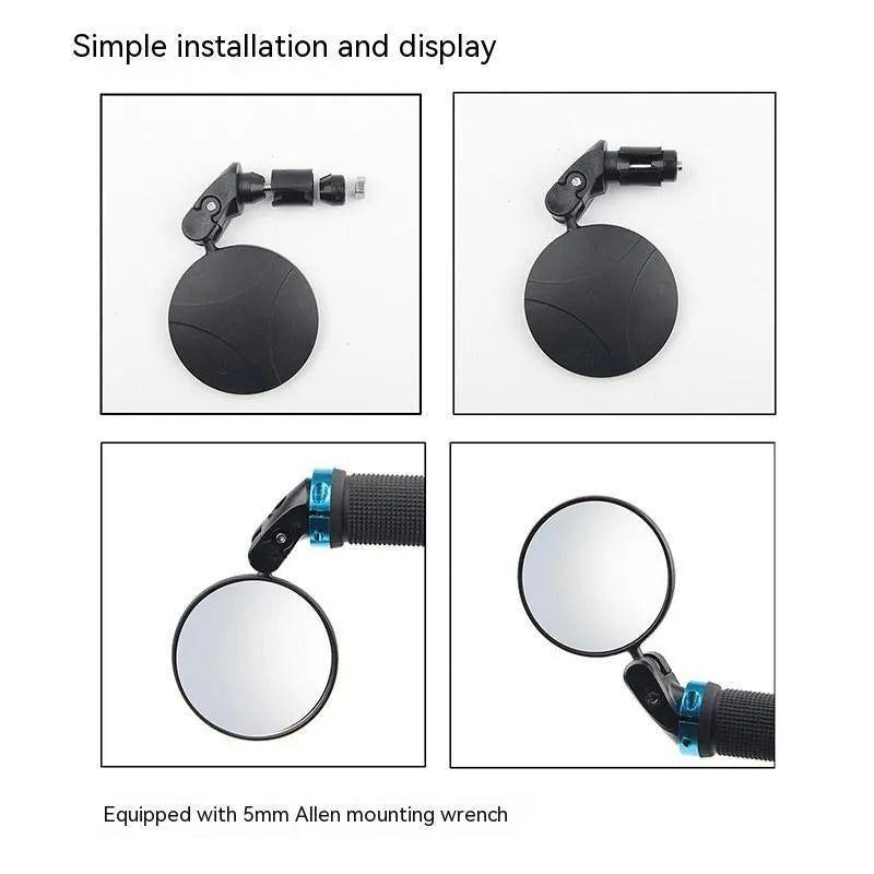 Black ABS convex rearview mirror showing 7cm diameter lens and adjustable mount.