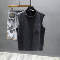 Cotton sleeveless fitness t-shirt in solid black colour showing loose fit and straight hem design