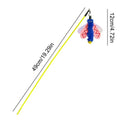 Cat wand toy with bell dragonfly attachment in green, yellow, and pink on white background