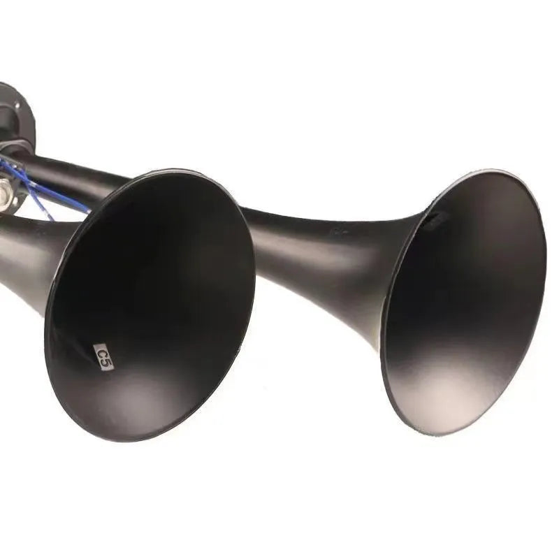 Black dual trumpet super loud 300dB air horn for 12V and 24V vehicles