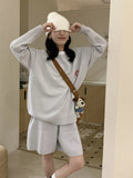 Women's casual knitted sweater shorts suit with animal embroidery pattern in imitation cashmere fabric