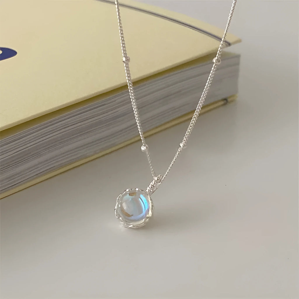 Geometric stone pendant on silver curb chain necklace, adjustable 41-50cm length