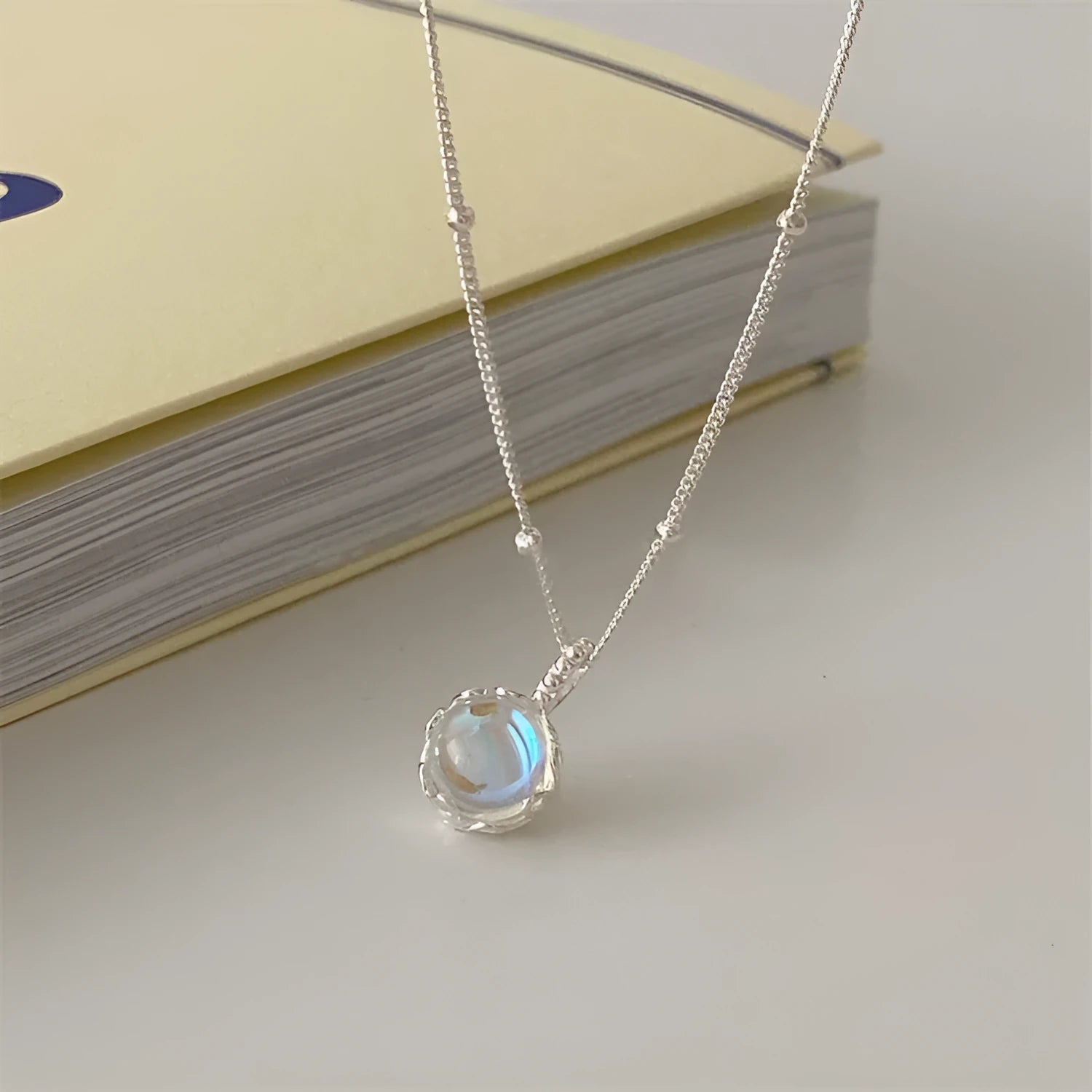 Geometric stone pendant on silver curb chain necklace, adjustable 41-50cm length