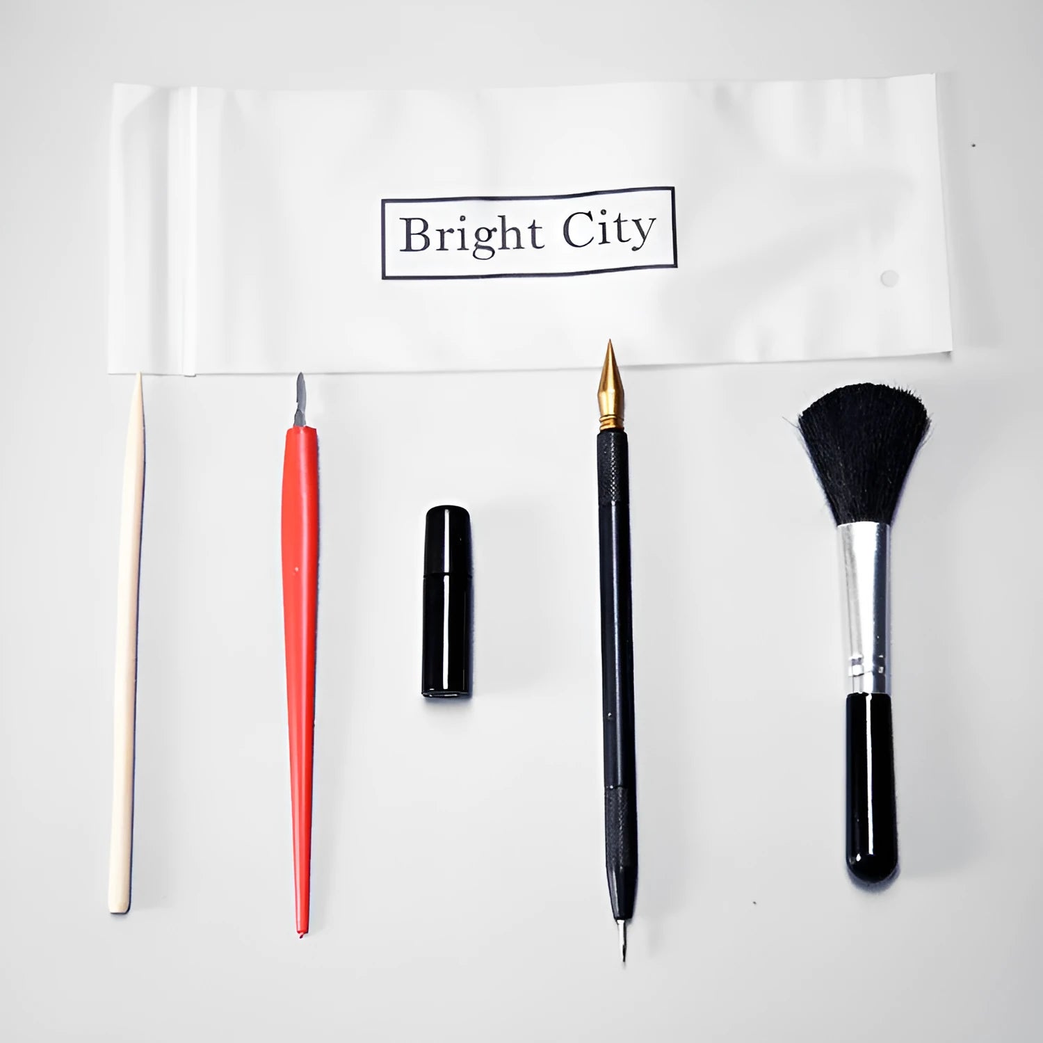 Scratch painting tool set with oil painting pens, healing pen, scraper and brush on white card